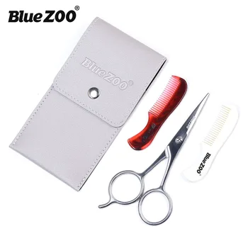 

Bluezoo Cross-Border Foreign Trade E-Commerce 1 Square Bag 2 Moustache Comb 1 Nose Hair Scissors Beard Silver Color 4-Piece Set
