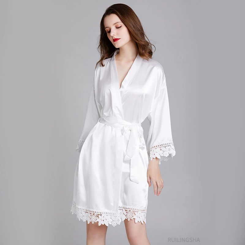 Women Summer Satin Silk Bathrobe Plus Size Sexy Kimono Bride Robe