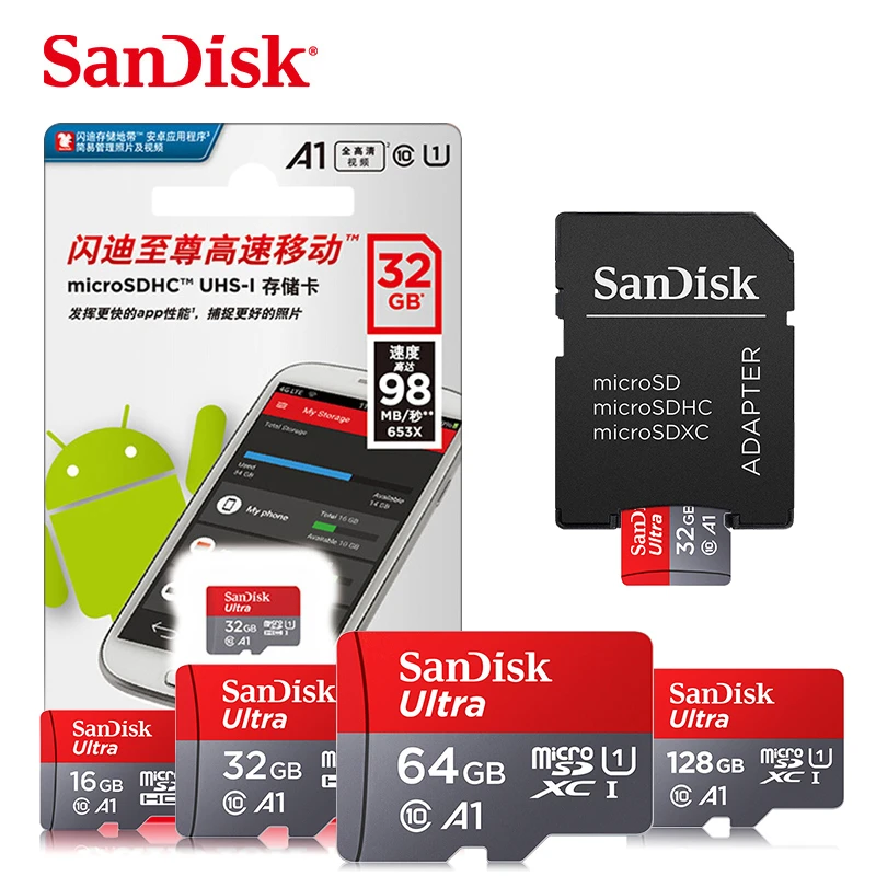 SanDisk Memory Card 256GB 128GB 64GB 32GB 16GB Microsd UHS-I TF Card cartao de memoria micro SD Card Ultra A1 microSDXC +Adapter canon memory card