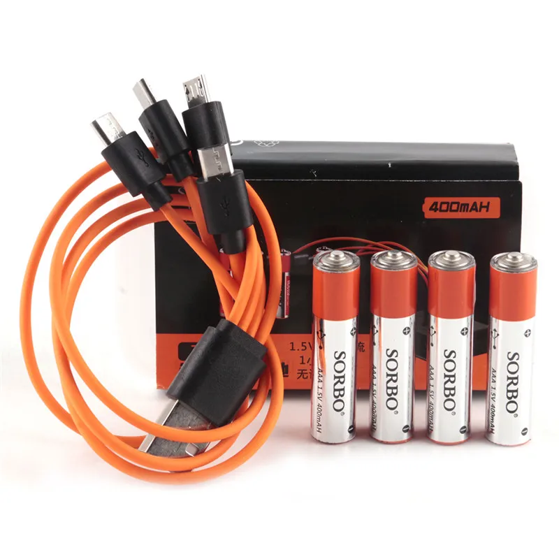 SORBO 1,5 V 400mAh Li-po AAA аккумуляторная батарея AAA Быстрая зарядка USB батареи для микрофона геймпада Bateria