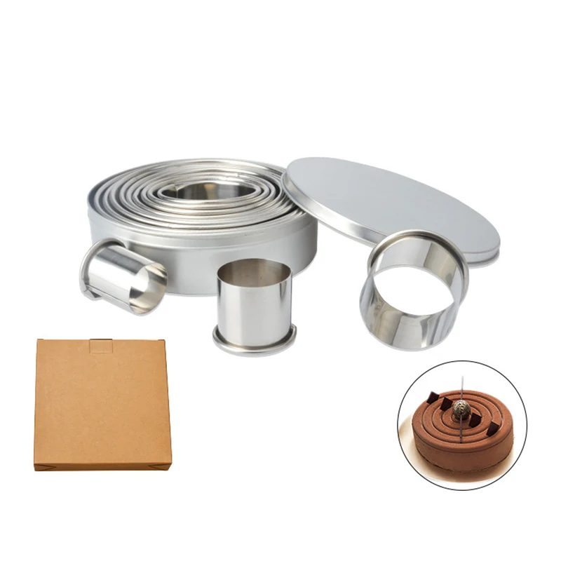 

12Pcs/Set Stainless Steel Round Shape Cutting Mould Multi Size Mousse Cake Ring Mold Jelly Chocolate Pastry Cake Baking Gadgets