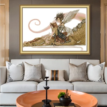

Girl Sitting on Dragon Reading Book Cross Stitch Kit 14ct11ct Ecological Cotton Needlework Embroidery DIY Manual Home Decoration