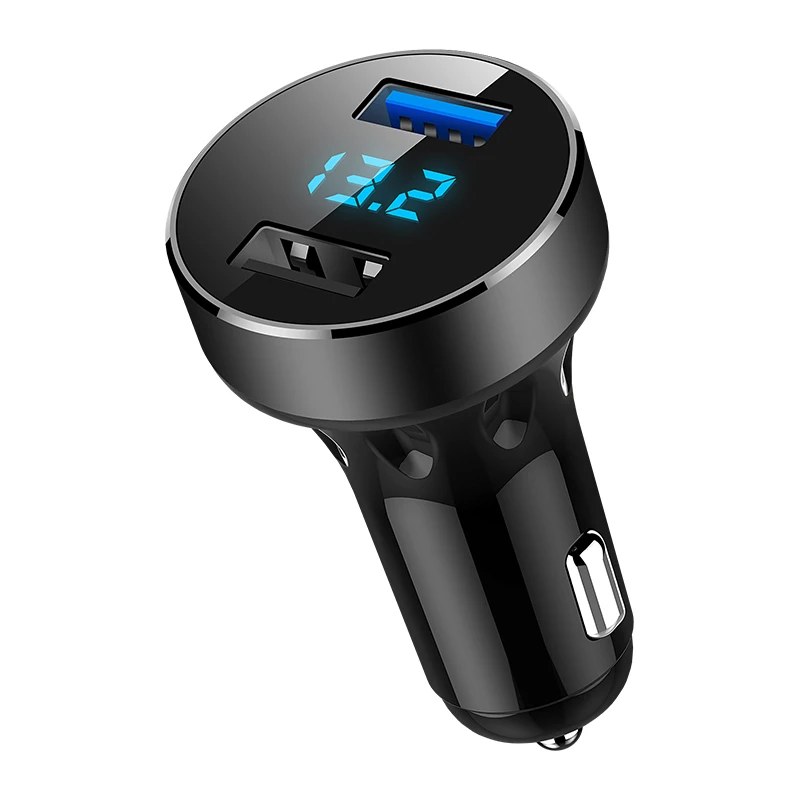 Автомобильное зарядное устройство с двумя USB, адаптер прикуривателя C01 QC3.0, 2 порта, ЖК-дисплей, быстрое автомобильное зарядное устройство, адаптер питания, розетка для прикуривателя