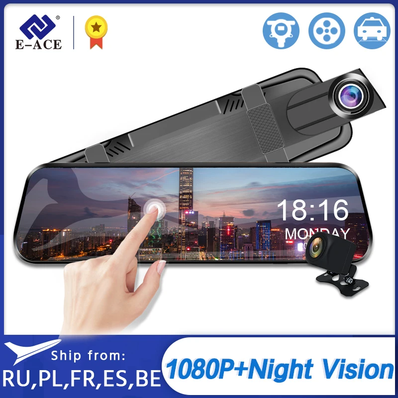 E ACE Car Dvr 10 Inch Touch Screen Video Recorder Auto Registrar Stream Mirror With RearView Camera night vision dash cam|DVR/Dash Camera| - AliExpress