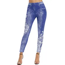 Модные женские брюки с высокой талией, имитация ковбоя, с принтом, эластичная талия, повседневные Леггинсы размера плюс, длинные штаны, Новое поступление, мягкие женские брюки