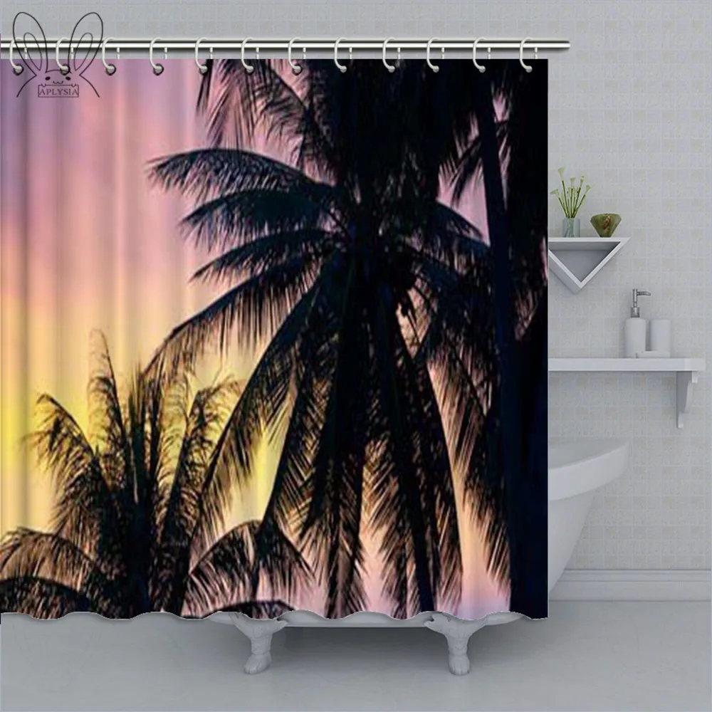 73697 Retro Filtered Single Palm Tree Shower Curtain Vintage Hawaii Landscape Curtains Bathroom Eco-friendly Polyester Bathtub Curtain - Цвет: 73697