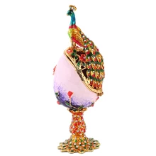 Gifts For Women Vintage Peacock Metal Crafts Purple Faberge Russia Eggs Figurine Jewelry Trinket Box Easter Jewelry Display
