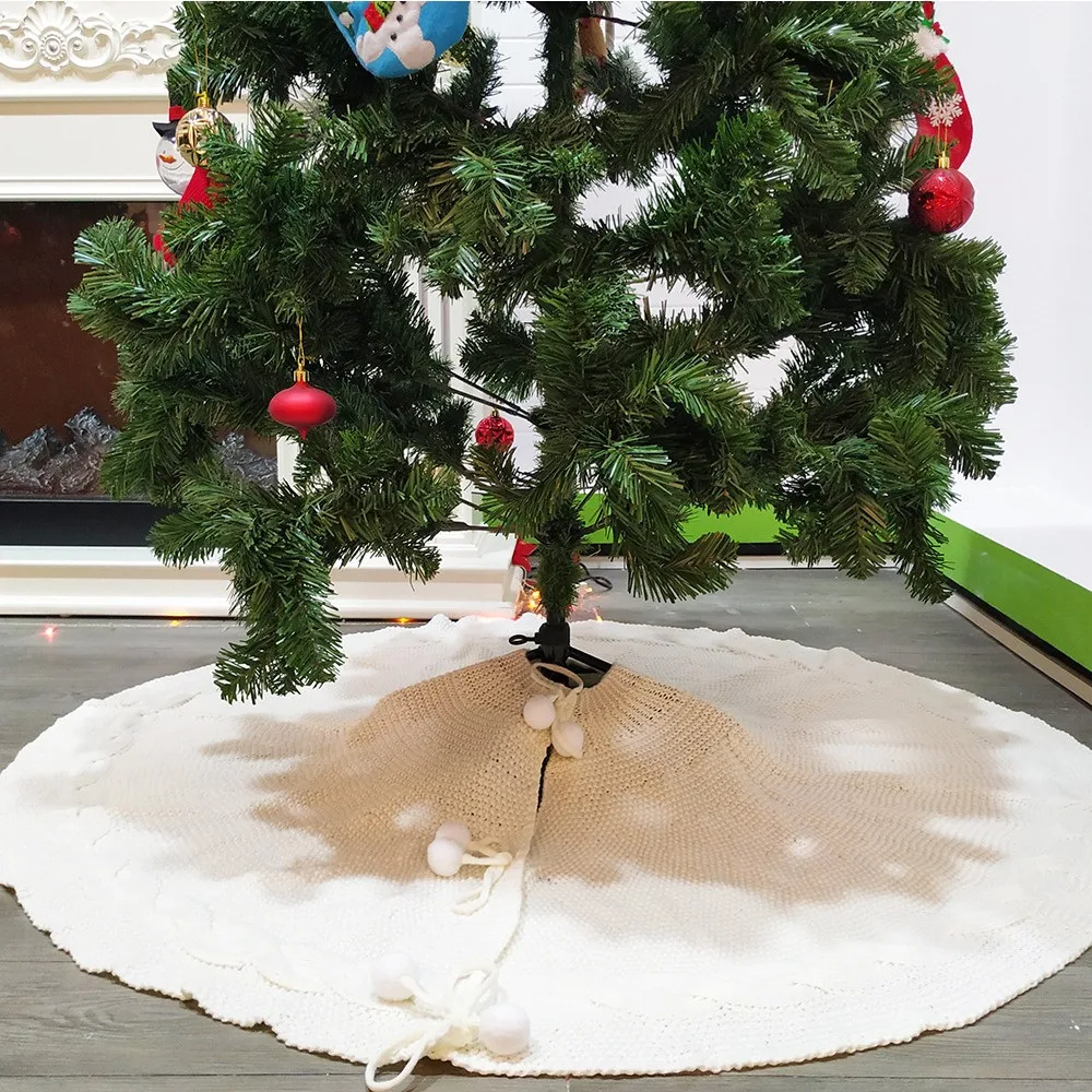 48 дюймов Рождественская елка юбка большая бордовая кабельная вязаная утолщенная деревенская хлопчатобумажная льняная юбка Рождественская елка праздничные украшения