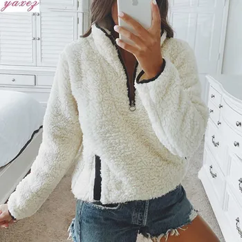 

2019 Winter Fuax Fur Fluffy Casual Fleece Warm Oversized Women Christmas Pullovers Winter Coat Ladies Hoodie