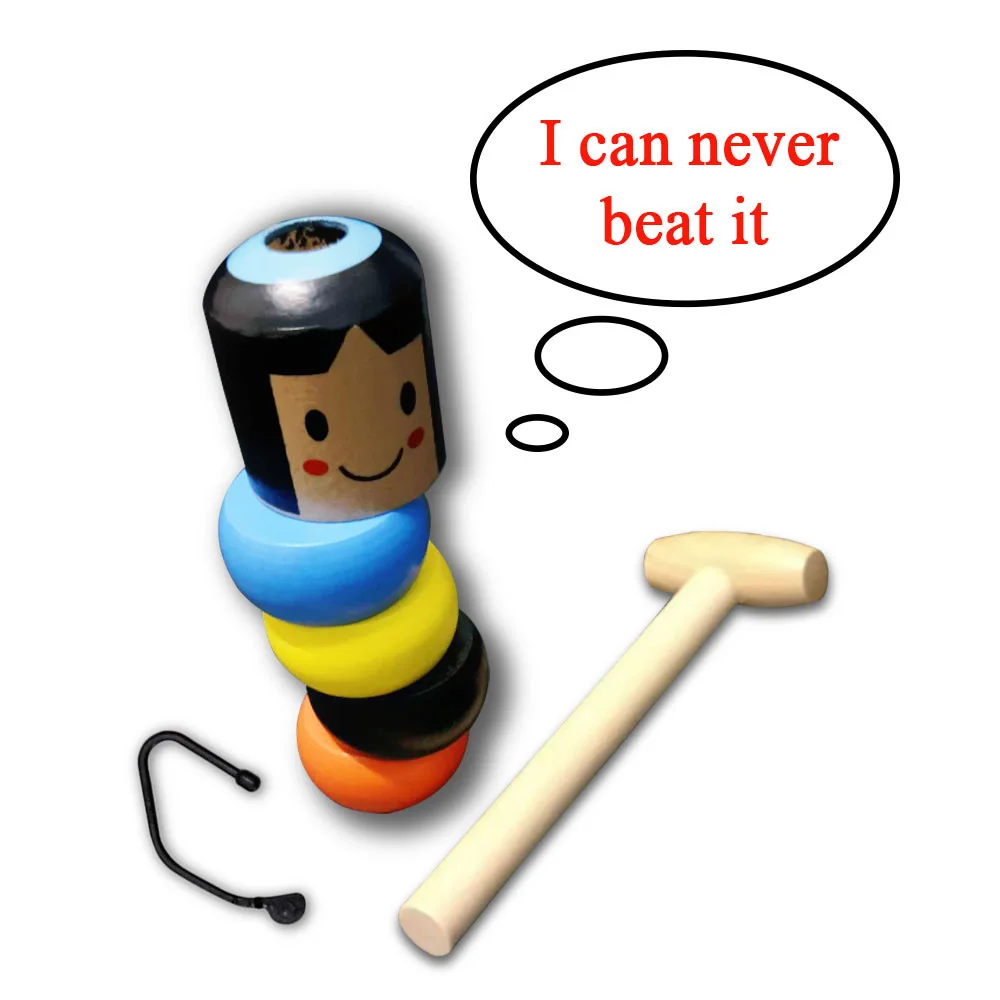 Magic Tricks Wooden Man Toy Invincible Tumbler Wood Made Toy Unbreakable Funny Resurrected Puppet Reassembled for 4