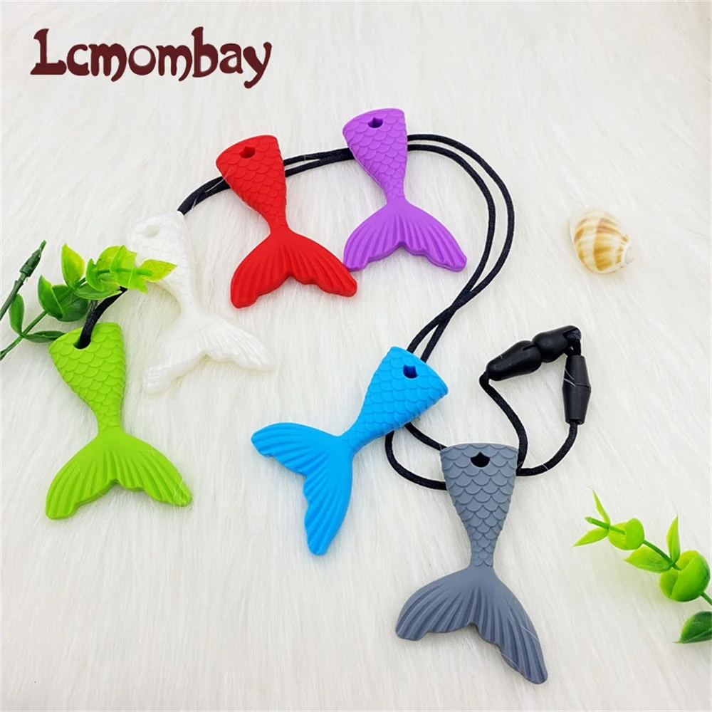 3PCS Mermaid Tail  Chew Necklace Baby Silicone Teether Chewelry Pendant Sensory Toy for Kids Boys Girls Special Needs 5
