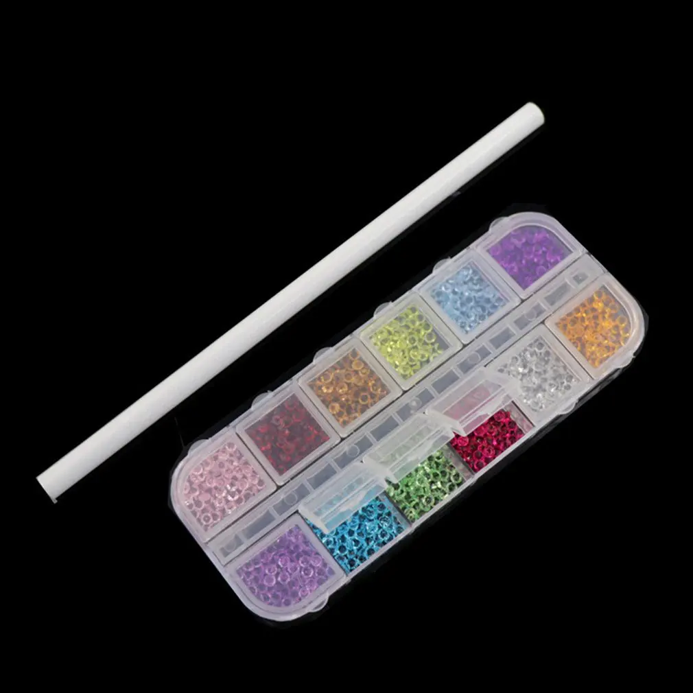 Дизайн ногтей 3 мм остроконечная головка для бриллиантов 12-квадратная прямоугольная коробка плюс белая стержень точечная ручка-аппликатор набор ювелирное сверло 12 цветов