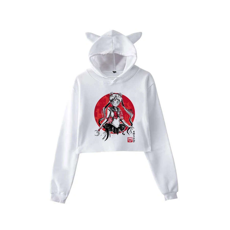Сейлор Мун Харадзюку Толстовка корейский стиль ulzzang kawaii 90s мультфильм одежда пуловеры новые негабаритные с капюшоном уличная