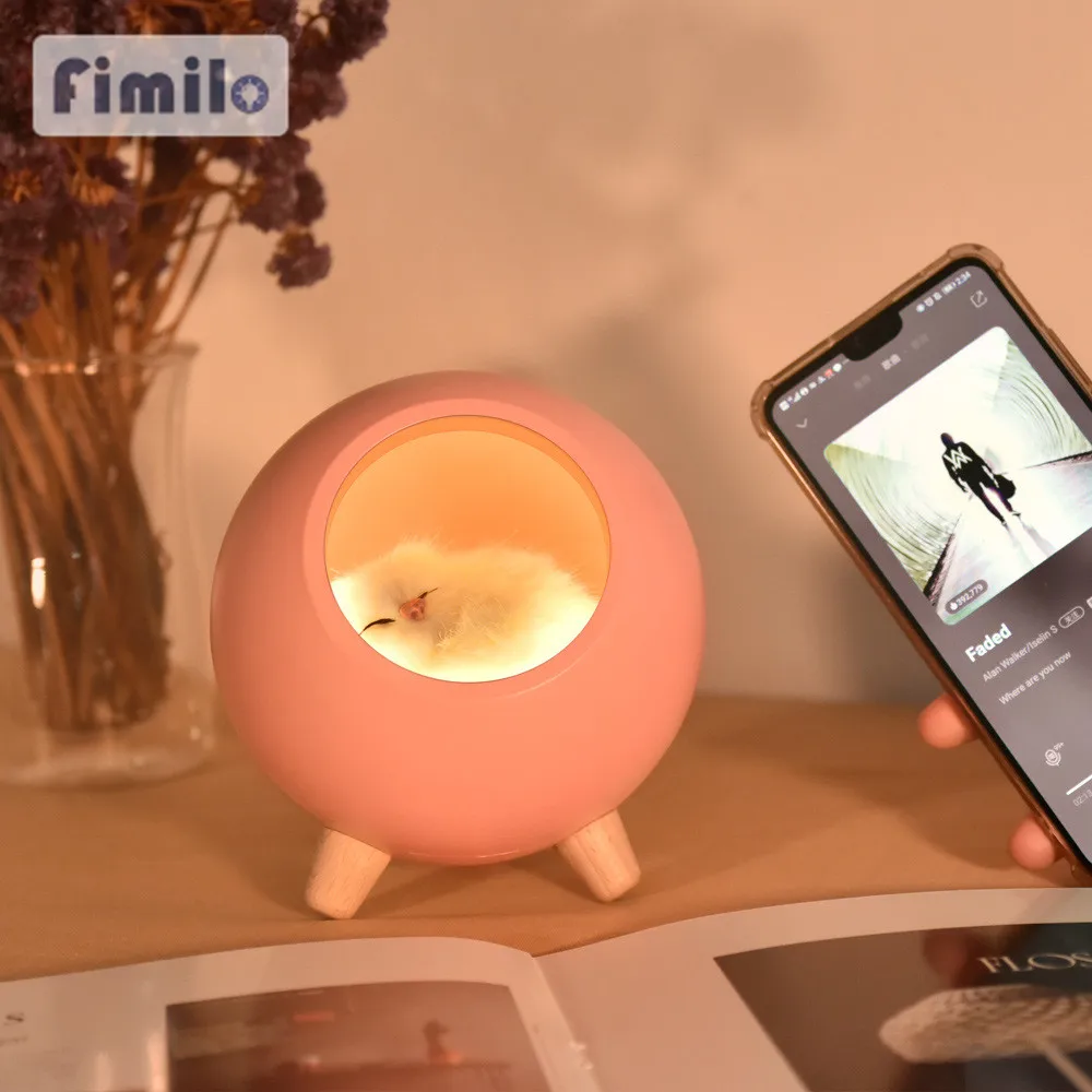LED Cat Night Light USB Portable Rechargeable Bluetooth-compatible Desktop Speaker Room Decoration Holiday Atmosphere Lamp | Лампы и