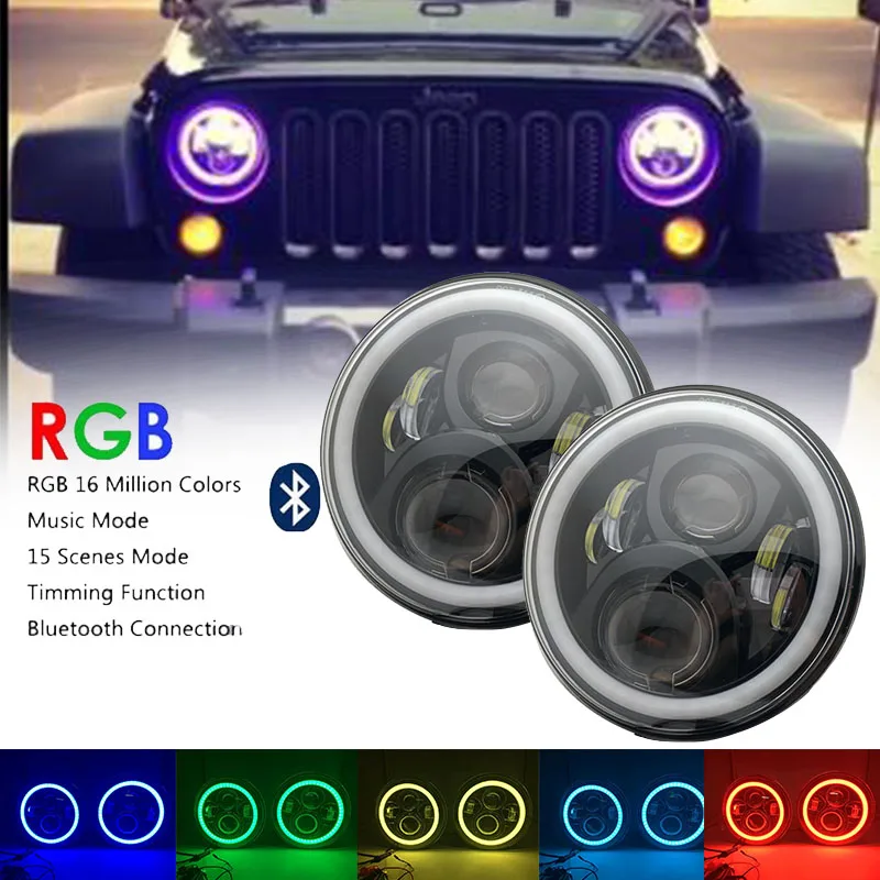 7 дюймовый светодиодный головной светильник s RGB полный Halo w/DRL 1997 2018 для Jeep Wrangler JK TJ
