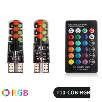 

100Sets Led W5W T10 RGB Clearance Light Car RGB COB 12SMDs Multi Mode Car Light Bulbs With Remote Control