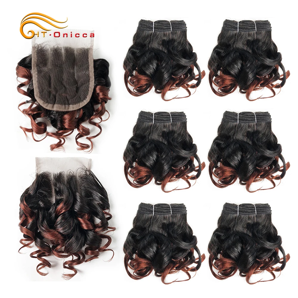 Sale Human-Hair-Bundles Weaving Closure Curly Brazilian Ombre 8inch  Yypbyw7nz