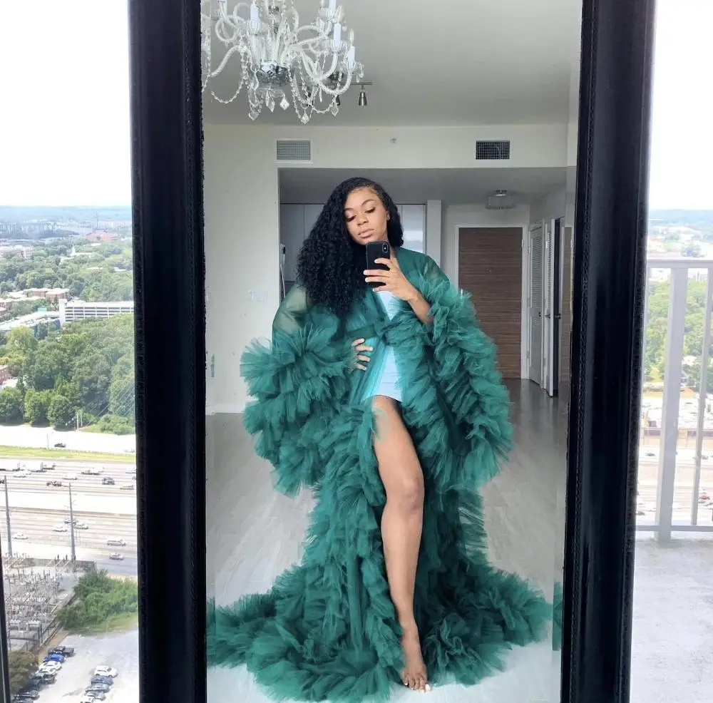 Robe De Soiree Вечерние платья из тюля с длинным рукавом сексуальное прозрачное платье для фотографии платье для беременных женщин плюс размер - Цвет: Зеленый
