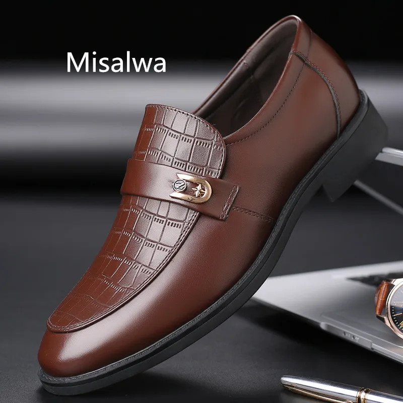 Misalwa; классические мужские свадебные туфли; дышащая обувь из натуральной кожи; Chaussure Hommes; коллекция года; деловые модельные туфли без застежки; Цвет Черный