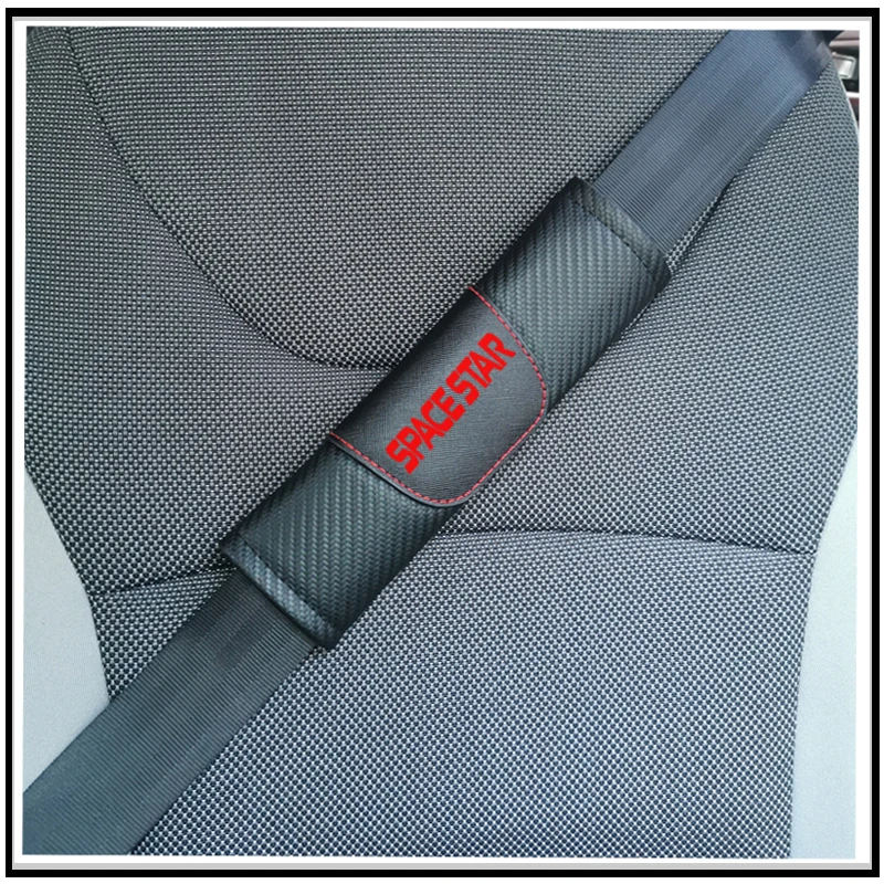 Для Mitsubishi Spacestar 2 шт. углеродное волокно кожаная накладка для ремня безопасности автомобиля Авто Ремень безопасности Наплечная Накладка для автомобиля Стайлинг