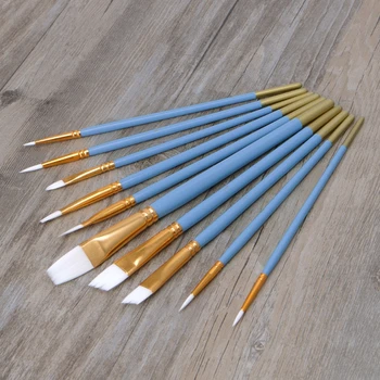 

10Pcs Blue Oil Gouache Watercolor Painting Nail Art Pen White Nylon Hair Brushes