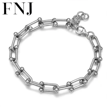 

FNJ 17.5cm +3cm Link Bracelet 925 Silver Width 6mm Original Pure S925 Silver Bracelets for Men Jewelry Fine