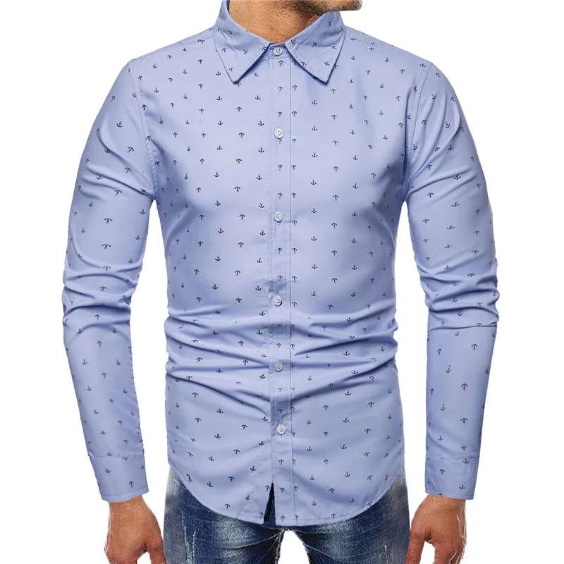 Мода Осень с длинными рукавами повседневные мужские рубашки slim fit ЕС Размер 4xl хлопок camisa masculina manga longa - Цвет: Небесно-голубой