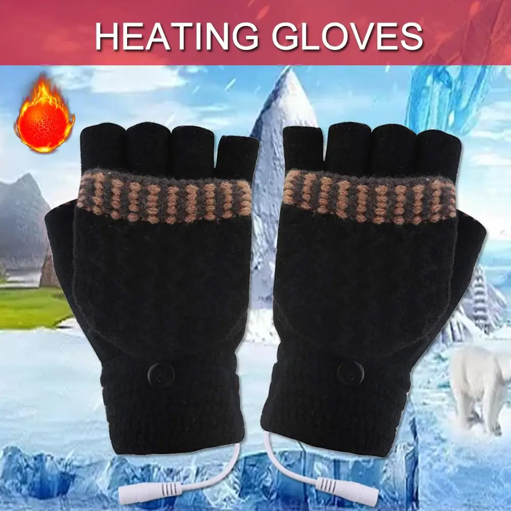 1pair Men Women Usb Heating Gloves Hand Laptop Half Fingerless Electric