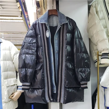 

ZCSMLL denim split cotton Parkas autumn winter turn-down collar long sleeve korean fashion 2020 casual women coat