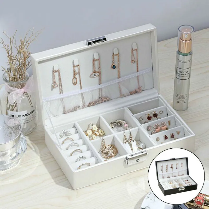 

1 PC Fashion Flannel Leather Square Jewelry Organizer Makeup Earrings Necklace Large Capacity Multi-grid Display Jewellery Box