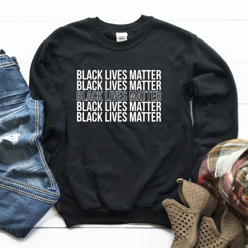 Женский свитер черного цвета с надписью Lives Matter свободный джемпер длинным