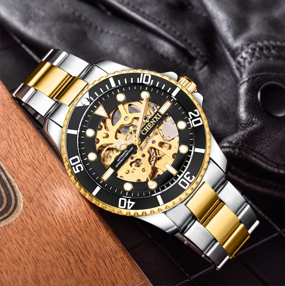 CHENXI Brand Luxury Classic Blue Men Watches Automatic Mechanical Wristwatch Male Waterproof Stainless Steel Watch Man Gift