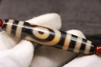 

Treasure Magic LKbrother Super Energy Tibetan Old Agate Ivory Color 2 Eye Long dZi Bead Amulet 78*16MM 4A