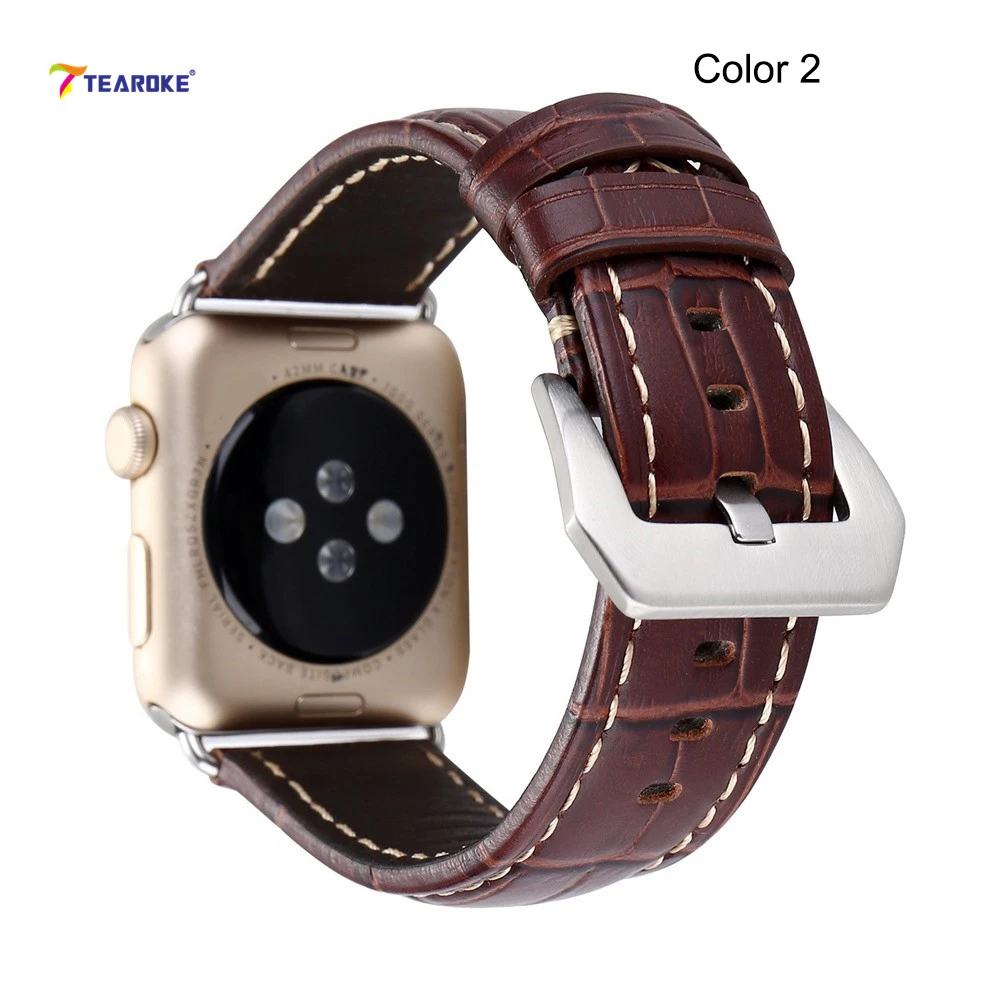 TEAROKE Ретро темно-коричневый кожаный ремешок для Apple Watch 1 2 3 38 мм 42 мм крокодиловый узор сменный ремешок для Panerai