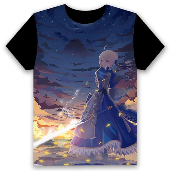 Модная футболка аниме Fate/stay night Altria Пендрагон сабля Косплэй короткий рукав Повседневное черные футболки Лето Забавный Футболка - Цвет: 3