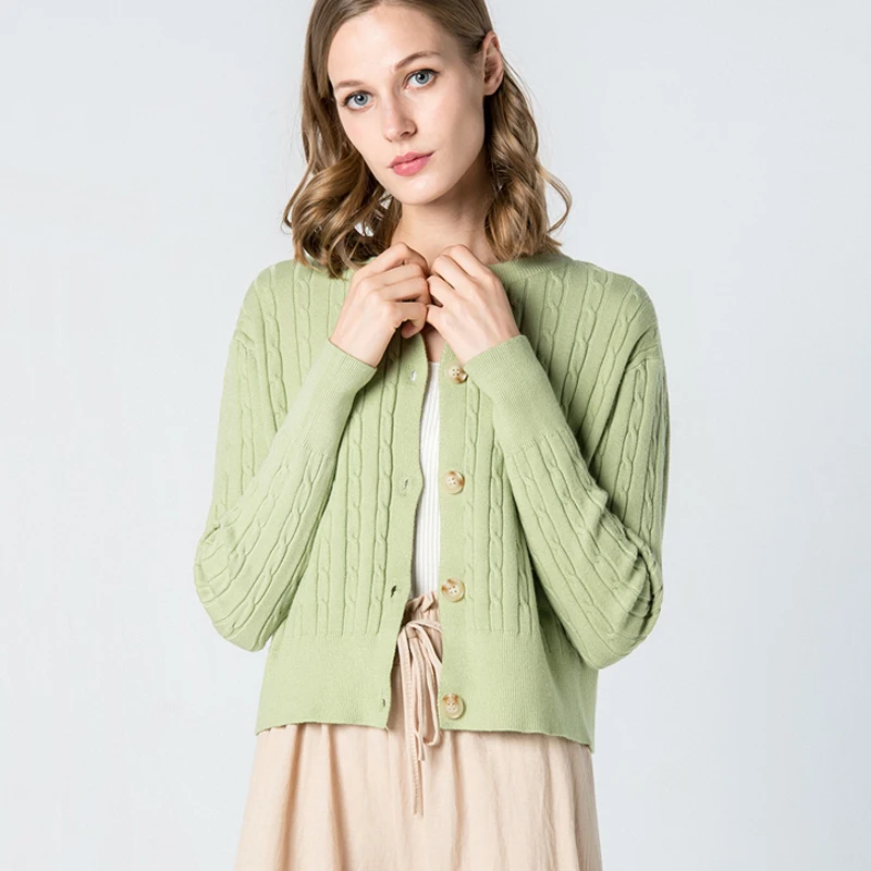 

Women O Neck Cable Knit Cardigan Casual Knit Top 10 Colors