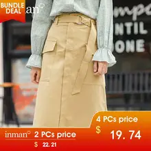 INMAN, весна, Новое поступление, сплошной цвет, пояс на талии, большой карман, а-силуэт, облегающая женская Юбка До Колена