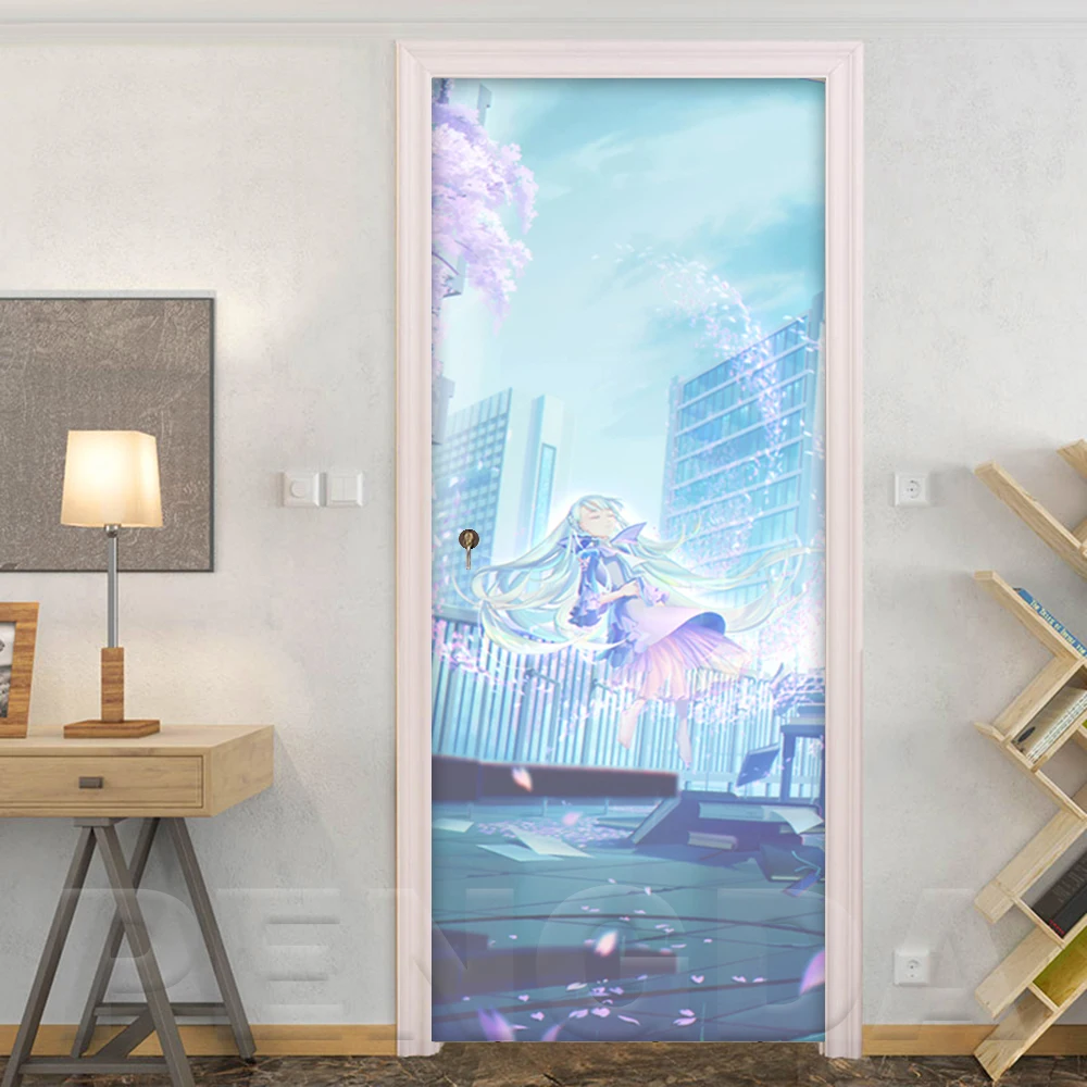 Самоклеющиеся обои ремонт DIY аниме девушка ПВХ наклейки на дверь водонепроницаемый вход украшение дома печать художественная картина