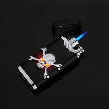 

Creative Skull Gift Metal Torch Lighter Windproof Refillable Gas Butane Unusual Lighter Cigarette Pipe Blue Flame Lighter New