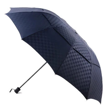 

Dark Grid Double Layer Big Umbrella Rain 3 Folding Business Waterproof Men Umbrella Windproof 10K Family Parasol Blue