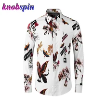Чистый хлопок, мужская рубашка с длинным рукавом, элегантная, цифровая, тонкая, с принтом, Camisas, брендовая, деловая, Мужская одежда, рубашки, плюс размер, M-4XL