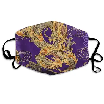 

Premium Dust Mask - Washable Breathable Mouth Face Mask - Adjustable Ear Loop For Kids Women Men Purple Golden Chinese Dragon