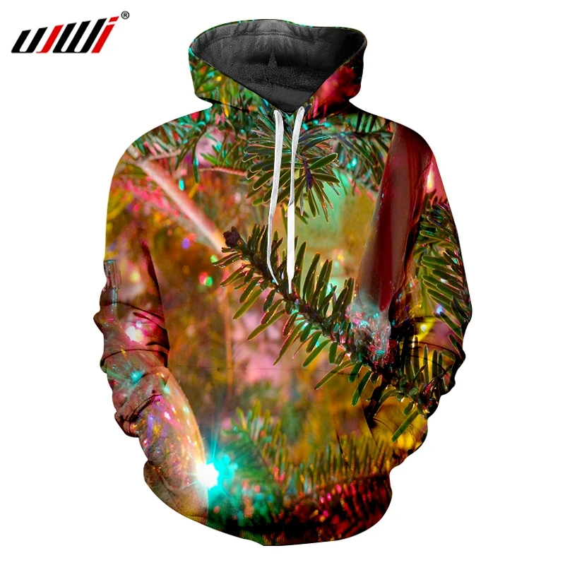 UJWI Happy Christmas gift Clothing Hoodie Men Women 3D Print Tree Hoodies Casual Tracksuit Tops Streetwear Pullover | Мужская одежда