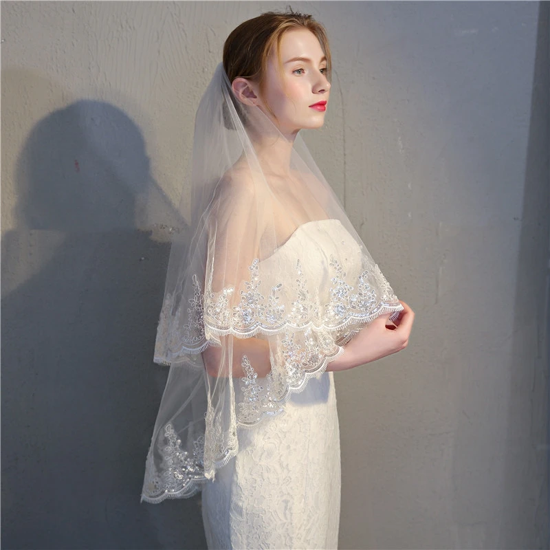 Two layers Lace Appliques Wedding veil 2025 Boda novia accesorios Wedding veils Veu de noiva longo bridal veil
