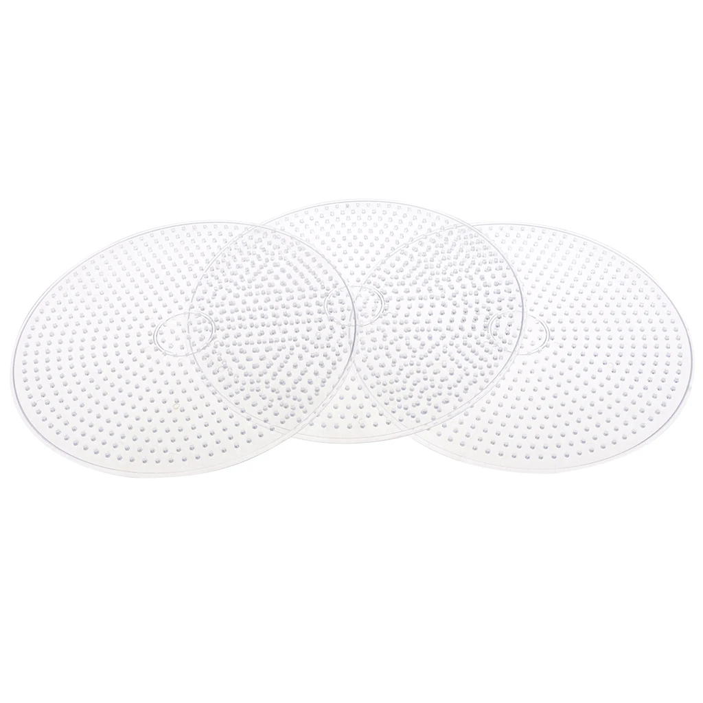 3 Piece 15cm Large Round Fuse Beads Boards Clear Plastic Pegboards Peg Board for Kids DIY Craft Educational Toys