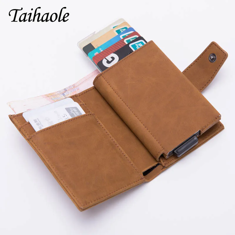 

Leather Anti Rfid Credit Card Holder Mens Double Cardholder Case Wallet Metal Business Bank Creditcard Minimalist Wallet