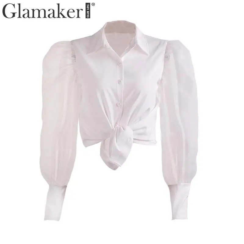 Glamaker белая сексуальная прозрачная офисная блуза с пышными рукавами женская