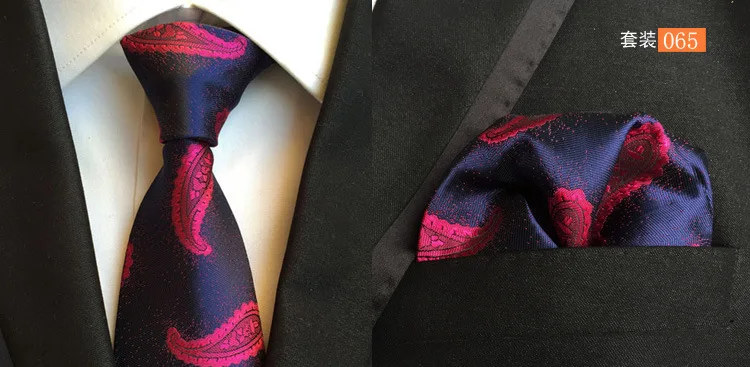 Модный цветочный галстук "пейсли" для мужчин 8 см шелковый Набор платков и галстуков для свадьбы Одноцветный галстук носовой платок наборы - Цвет: 065
