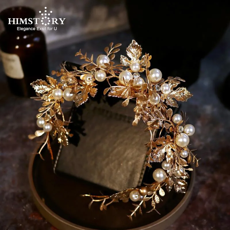 

HIMSTORY Bridal Hair Jewelry Baroque Headbands Hairbands Pearls Leaf Headpieces Headdress For Brides Girls Wedding Accessor