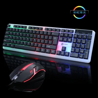 Black keyboard mouse Проводная мышь клавиатура механический светодиодный игровая клавиатура с радужной подсветкой геймерские Компьютерные клавиатуры Mause цветная светящаяся мышь - Цвет: Black keyboard mouse